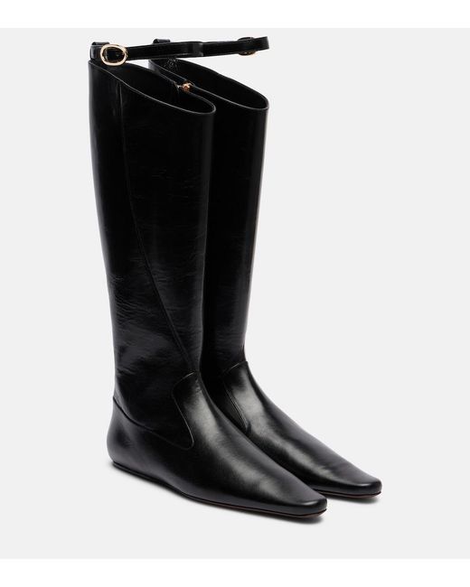 Tory Burch Black Twisted Leather Knee-High Boots