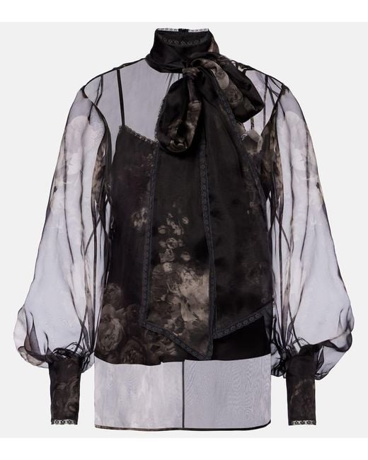 Blusa Hypnotic De Organza De Seda Floral Zimmermann de color Black