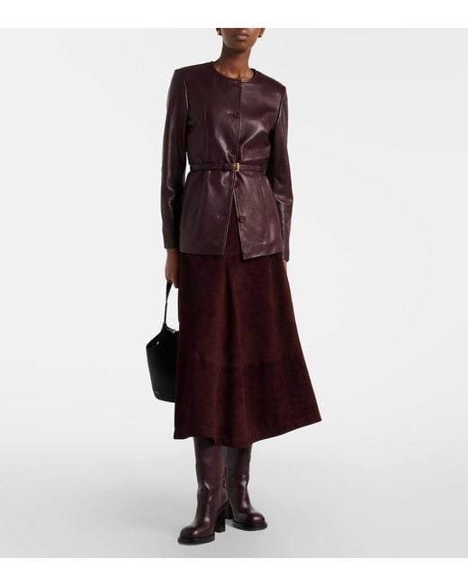 Nour Hammour Purple Opera Leather Midi Skirt