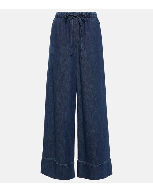Valentino Blue High-Rise Chambray Wide-Leg Jeans