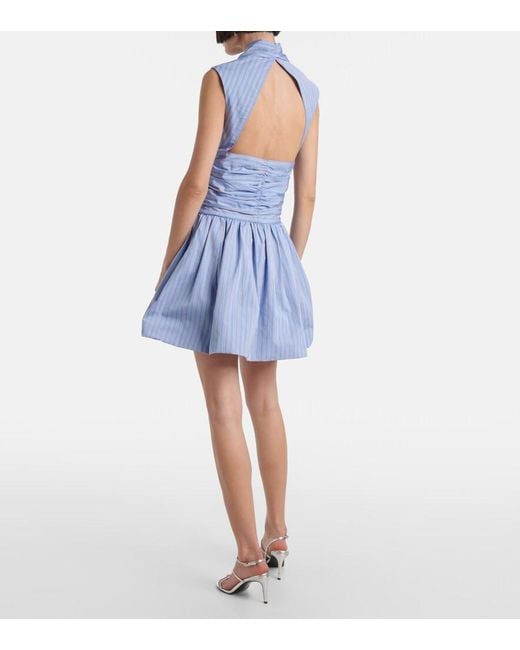 Patou Blue Striped Gathered Cotton Poplin Minidress