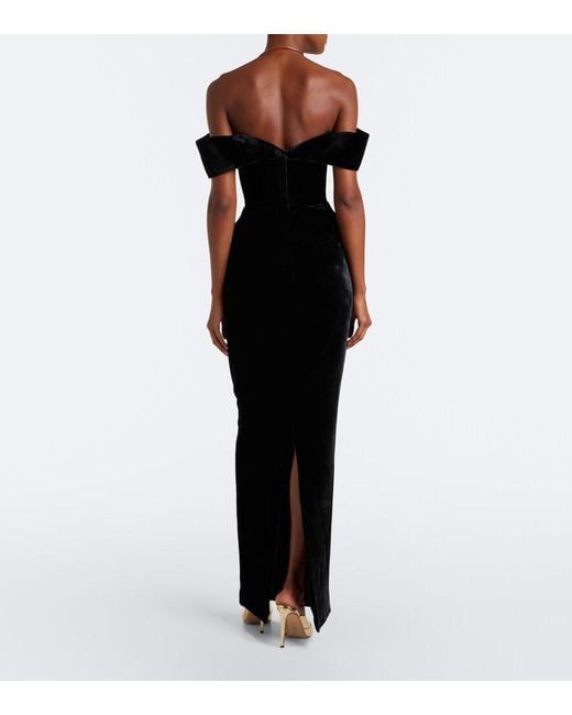 Rachel Gilbert Black Ryn Off-Shoulder Velvet Corset Gown