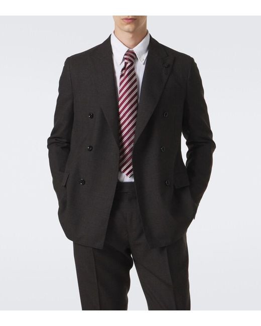 Lardini Black Checked Double-Breasted Virgin Wool Blazer for men