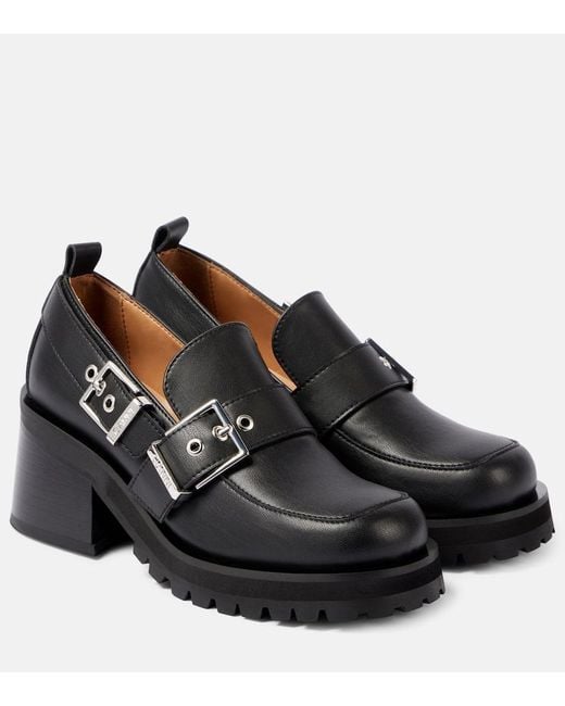 Ganni Black Feminine Faux Leather Platform Loafers