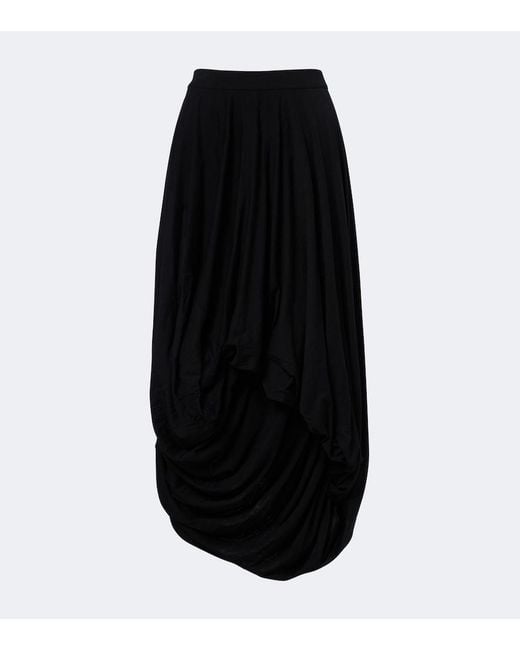 Junya Watanabe Black Asymmetric Draped Wool Midi Skirt