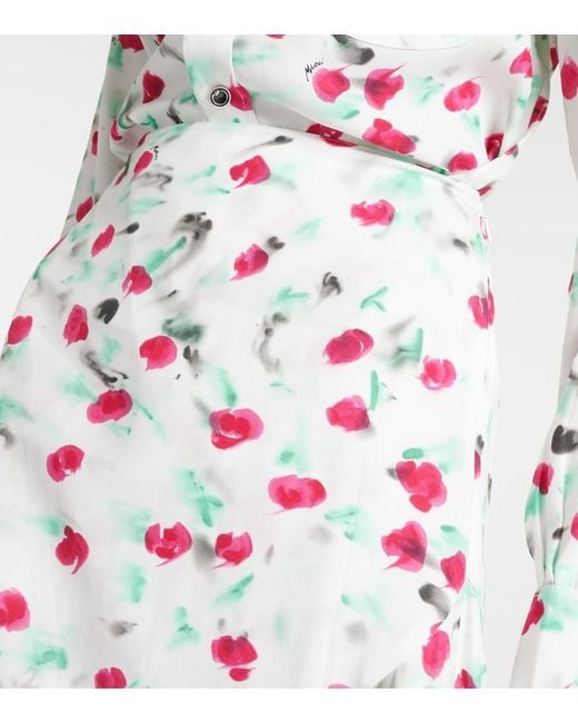 Marni White Floral-Print A-Line Cotton Midi Skirt