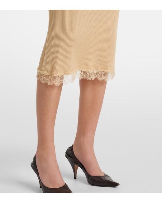 The Row Natural Indira Lace-Trimmed Silk-Blend Midi Skirt