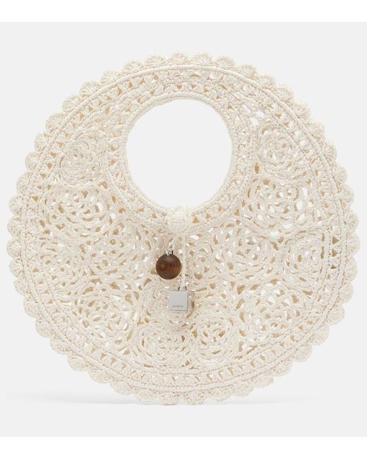 Jacquemus White Spiaggia Small Crochet Top-Handle Bag