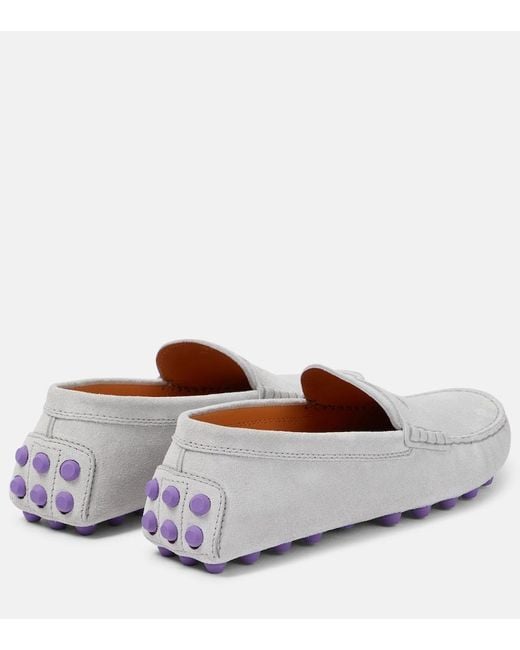 Tod's White Gommini Bubble Suede Driving Shoes