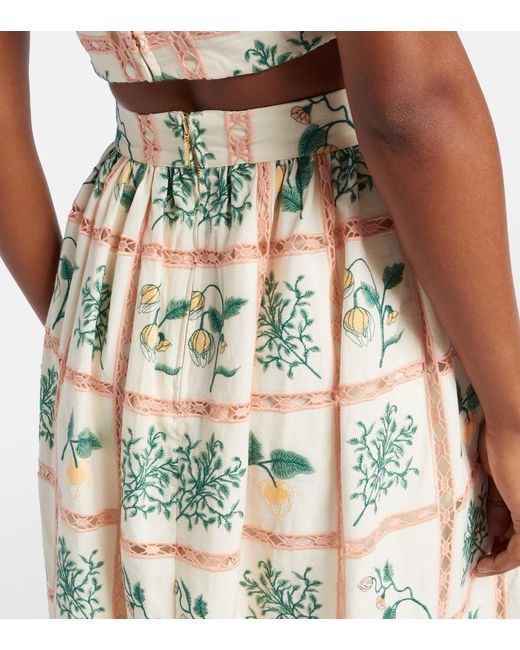 Agua Bendita Metallic Tangelo Floral Cotton Maxi Skirt