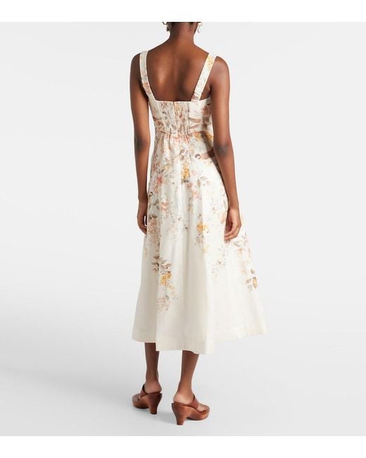 Zimmermann Natural Luna Printed Linen Midi Dress