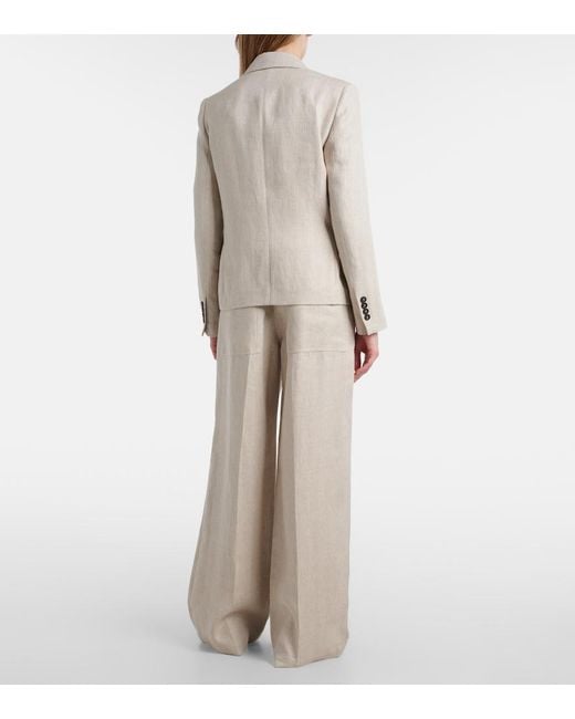 Brunello Cucinelli Natural Linen And Cotton Wide-Leg Pants