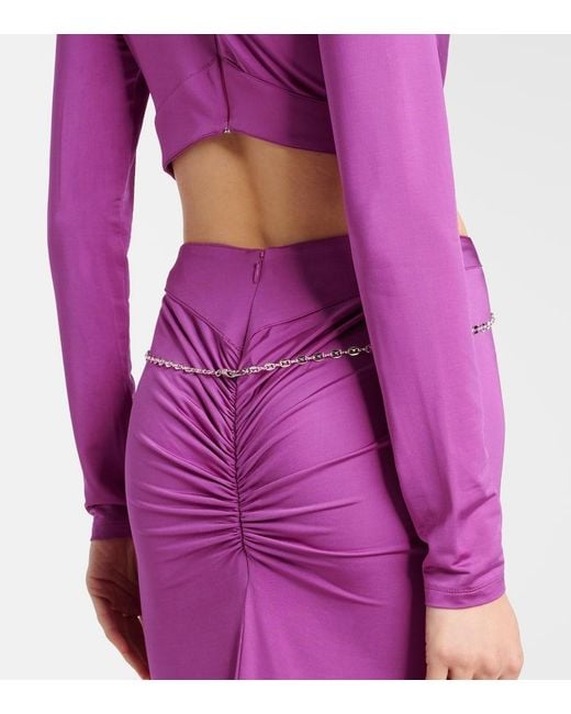 Rabanne Purple Cutout Crystal-Embellished Jersey Gown