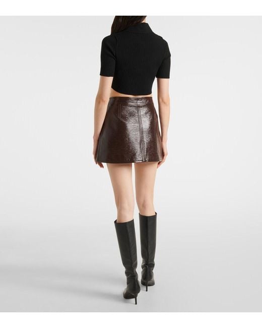 Courreges Black Ribbed-Knit Cropped Polo Shirt