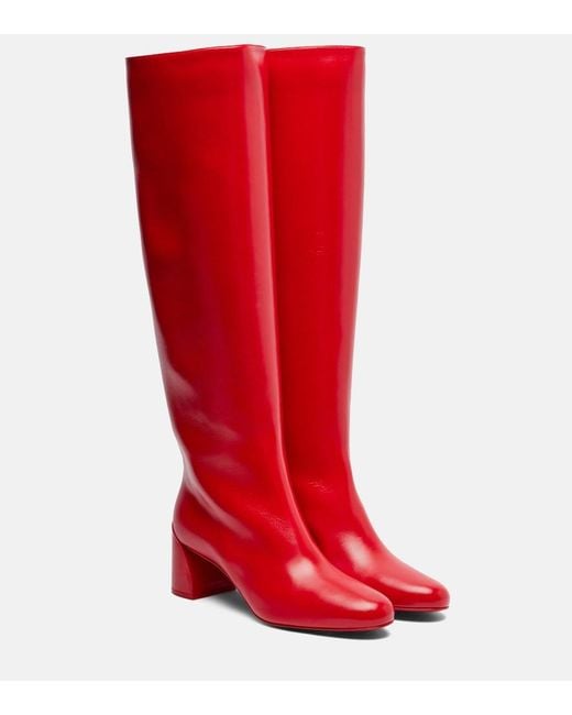 Christian Louboutin Red Janitta Leather Knee-High Boots 55