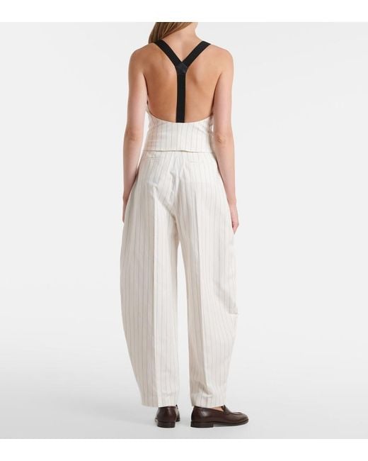 Ralph Lauren White Harlo Striped Cotton, Linen And Wool Pants