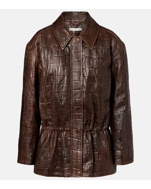 Emilia Wickstead Brown Norcutt Croc-Effect Leather Jacket