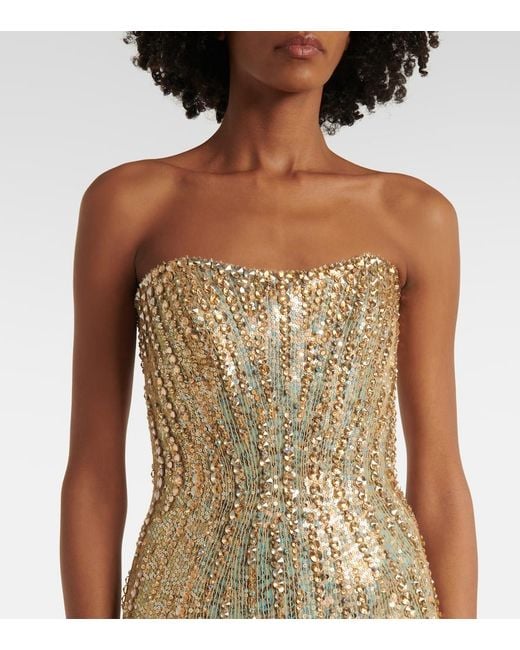 Jenny Packham Green Sarai Sequined Strapless Gown