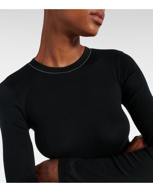 Brunello Cucinelli Black Monili Cotton-Blend Top