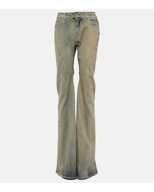Rick Owens Green Drkshdw Mid-rise Flared Jeans