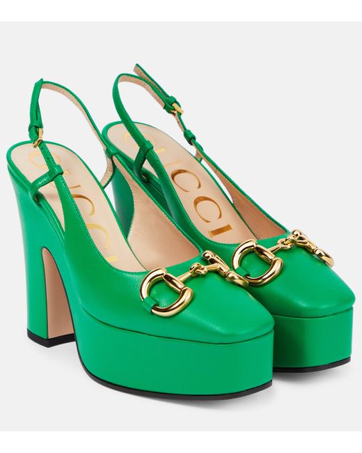 Gucci Horsebit Leather Slingback Pumps in Green Lyst