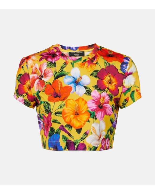 Dolce & Gabbana Orange Floral Cotton Crop Top