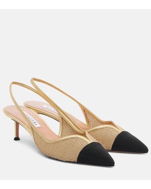 Aquazzura Metallic Gia 50 Mesh Slingback Pumps