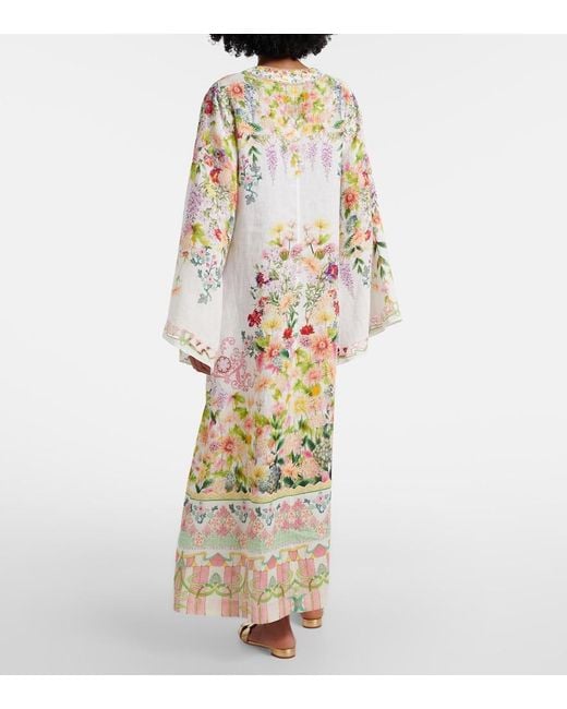 Camilla Metallic Cutout Floral Linen Kaftan