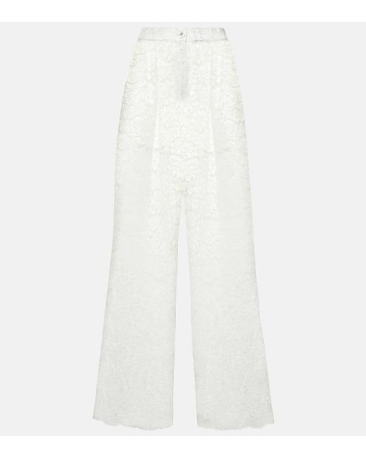 Dolce & Gabbana White High-rise Lace Wide-leg Pants