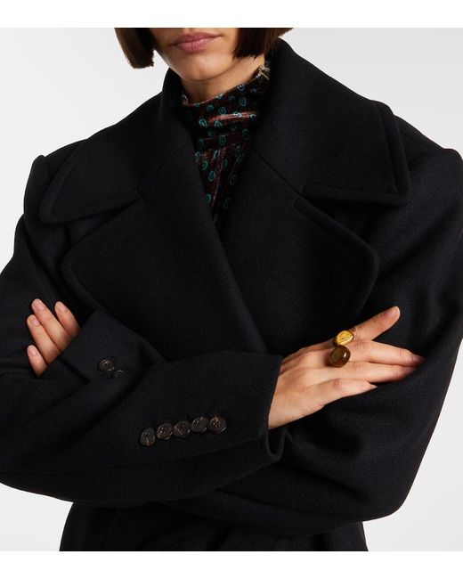 Dries Van Noten Black Wool-Blend Twill Coat