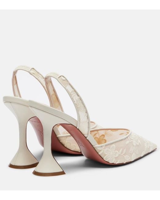 AMINA MUADDI Natural Holli Leather-Trimmed Lace Slingback Pumps