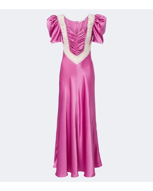 Rodarte Pink Lace-Trimmed Silk Maxi Dress