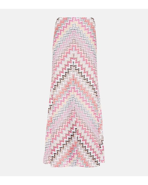 Falda larga de lame en zigzag Missoni de color Pink