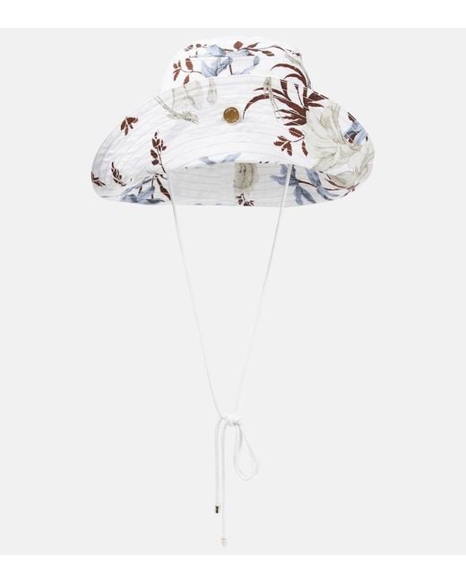 Erdem White Floral Linen-blend Bucket Hat