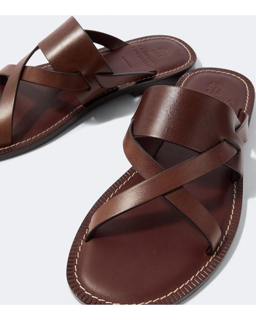 Brunello Cucinelli Brown Leather Sandals for men