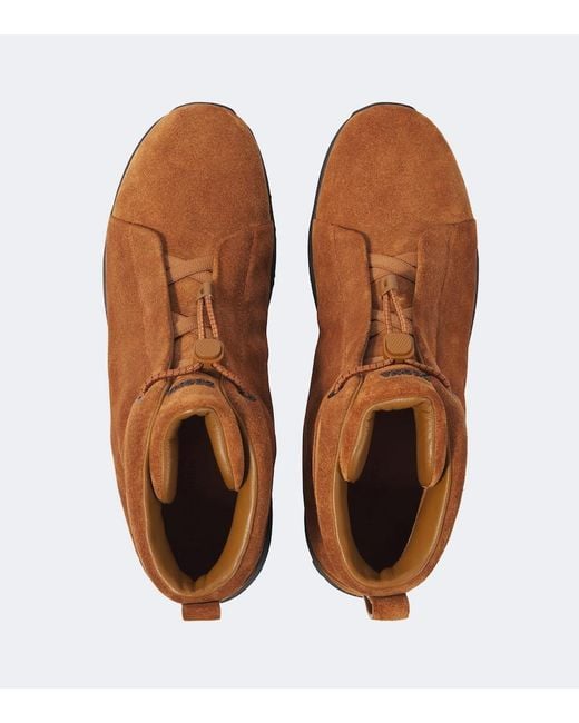 Zegna Brown Triple Stitch Vetta Suede Sneakers for men