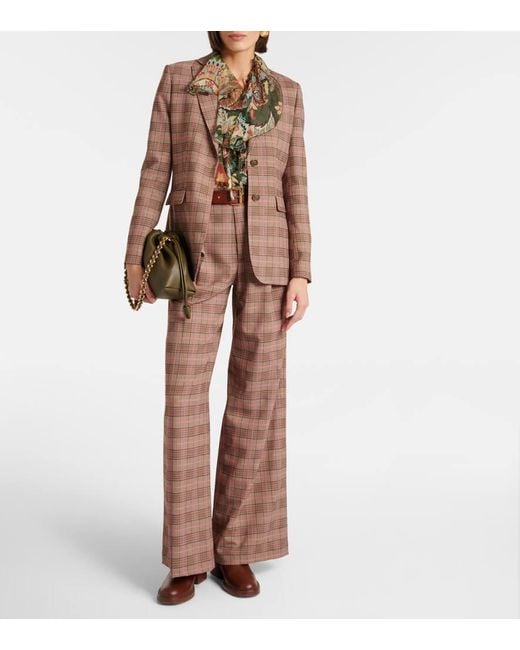 Etro Brown Checked Wool-Blend Blazer