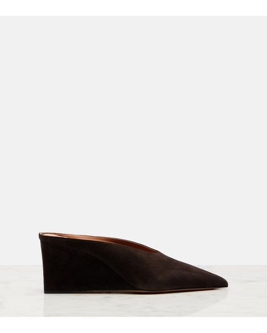 Alaïa Brown 75 Suede Point-Toe Wedge Mules