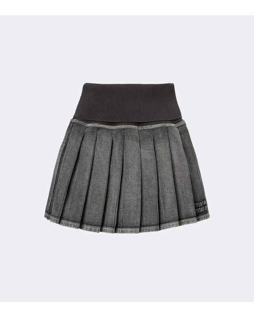 Miu Miu Gray Pleated Cotton-Blend Miniskirt
