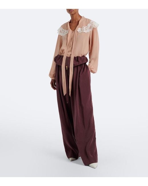 Chloé Purple Silk-Blend Poplin Wide-Leg Pants