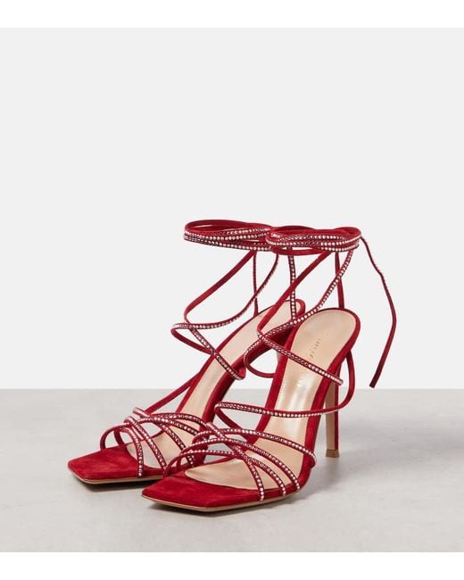 Gianvito Rossi Red Sandalen 105 Aus Veloursleder Mit Kristallen