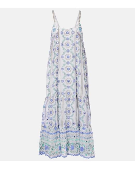 Juliet Dunn Blue Embellished Floral Cotton Midi Dress