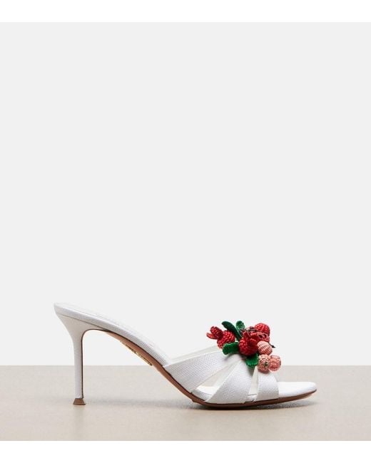 Aquazzura White Botanica Raffia-Effect Mules