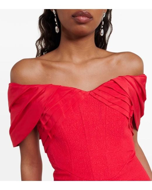 Rebecca Vallance Red Off-Shoulder-Midikleid Chiara Aus Crepe