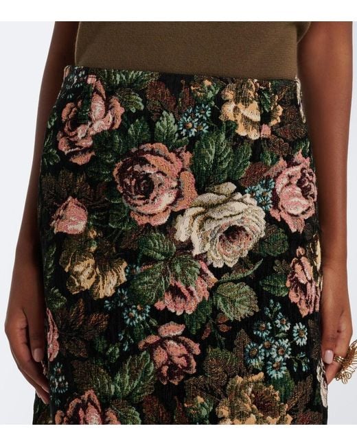 Dries Van Noten Green Floral Jacquard Midi Skirt