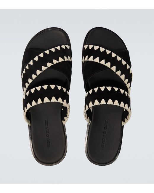 Manolo Blahnik Black Nello Suede Sandals for men