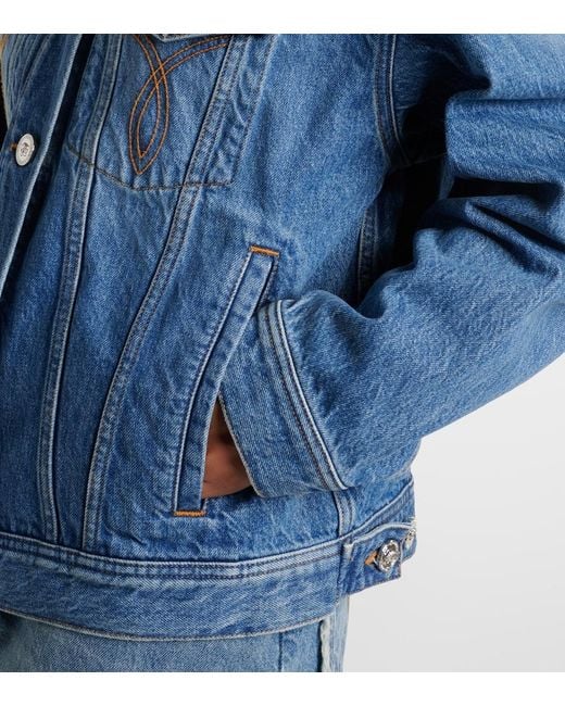 Versace Blue Trucker Suede-Trimmed Denim Jacket