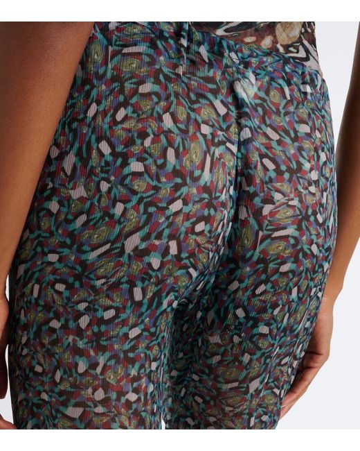 Dries Van Noten Blue Printed Sheer Silk Wide-Leg Pants