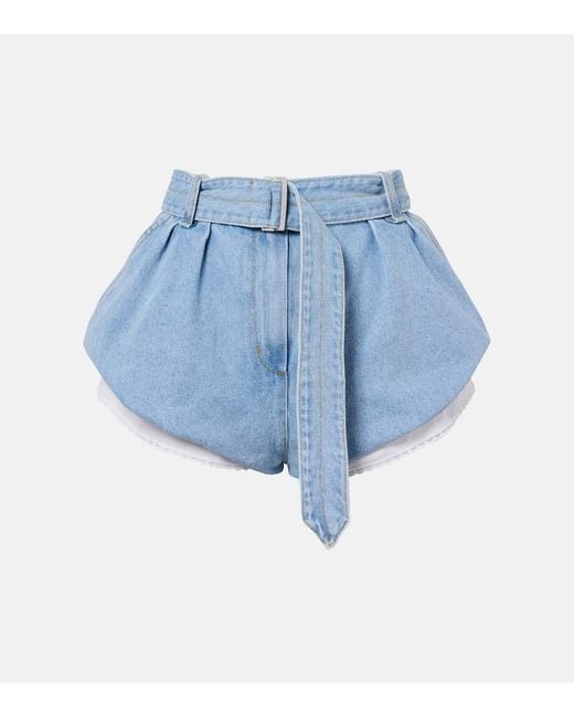 Magda Butrym Blue Belted High-Rise Denim Shorts