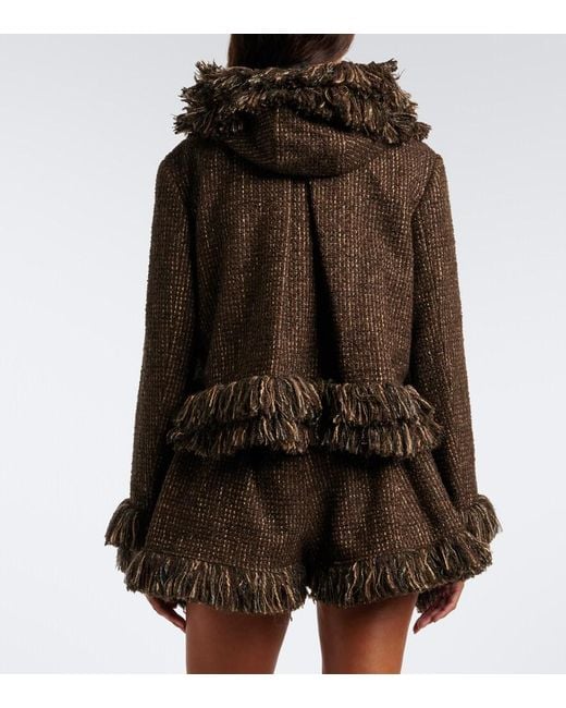 Sacai Black Fringed Wool-Blend Tweed Jacket